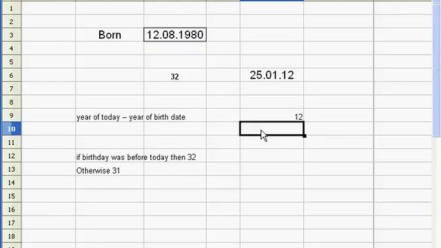 Calculate a Person's Age in Excel or Openoffice using Date Functions Part 1 смотреть онлайн