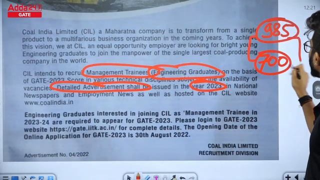 COAL India Recruitment 2022 | COAL INDIA announced big vacancy with GATE 2023 SCORE