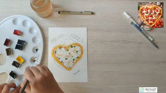 Как нарисовать Пиццу акварелью. Уроки рисования. Скетчинг для начинающих.15-ти минутка!
