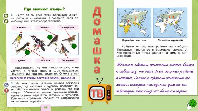 Где зимуют птицы? Страницы 14-15 - Окружающий мир (рабочая тетрадь) - 1 класс 2 часть