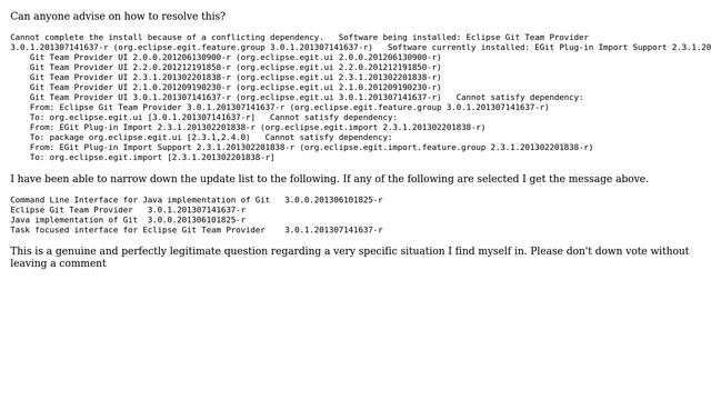 Unable to update Eclipse because of a conflicting dependency with git/egit смотреть онлайн