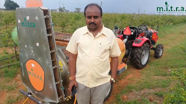 MITRA Airotec Linear Sprayer with Massey Ferguson 6028 Spraying in Pomegranate Orchard