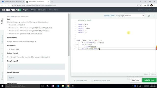 Python If-Else | HackerRank Solution | Easy | Introduction | Hindi