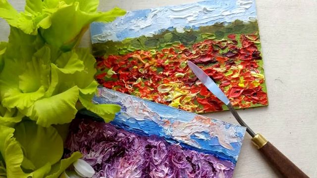 Лавандовое поле - картина маслом и магнитик