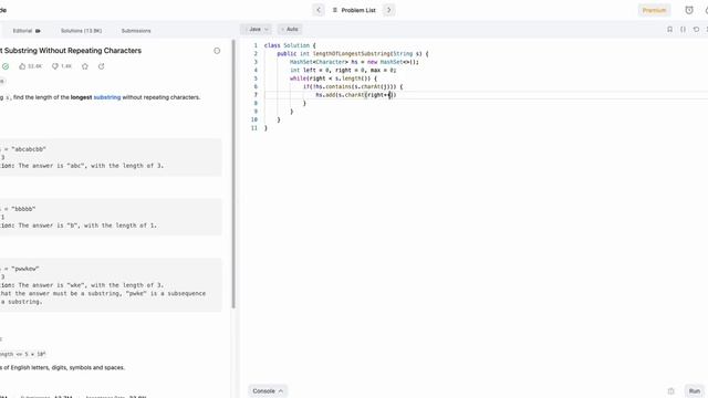 Leetcode Problem: Longest Substring Without Repeating Characters | Java | Sliding Window
