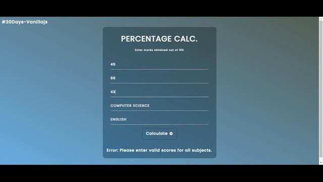 Percentage Calculator  | 30 Projects in 30 Days with Vanilla JS | HTML, CSS, Javascript