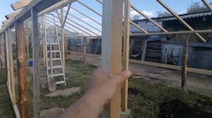 Деревянная теплица из бруса, пленки и поликарбоната.