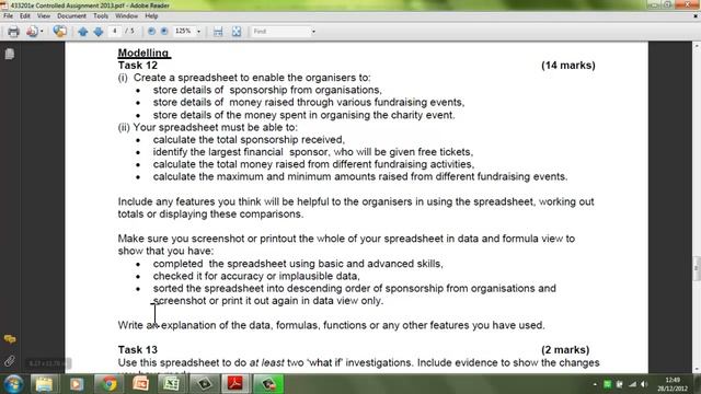 WJEC GCSE ICT Unit 2 controlled test- Purpose of your spread sheet