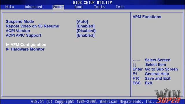 Настройки AMI БИОСа, раздел POWER смотреть онлайн