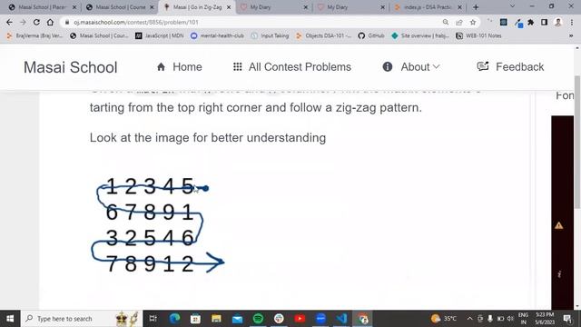 zig zag pattern javascript masai school| full stack software developer learn coding #codermasaiwala