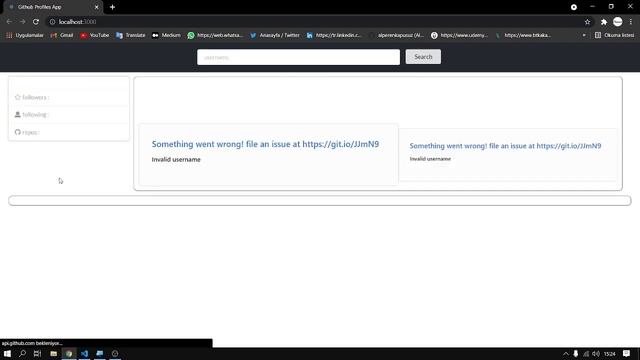 ReactJS - Github profile app (Github api, Semantic Ui, Axios)