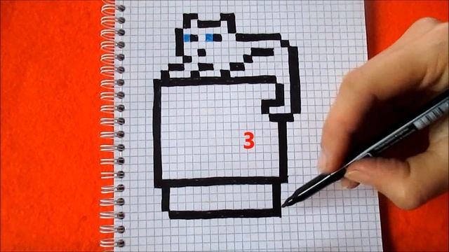 Кот на пиксельном телевизоре  - Рисунки по Клеточкам How to Draw Cat Pixel Art