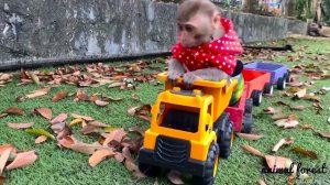 Обезьянка Люська покупает машинки играет на детской площадке со щенком и утенком укусила Хагги Вагг