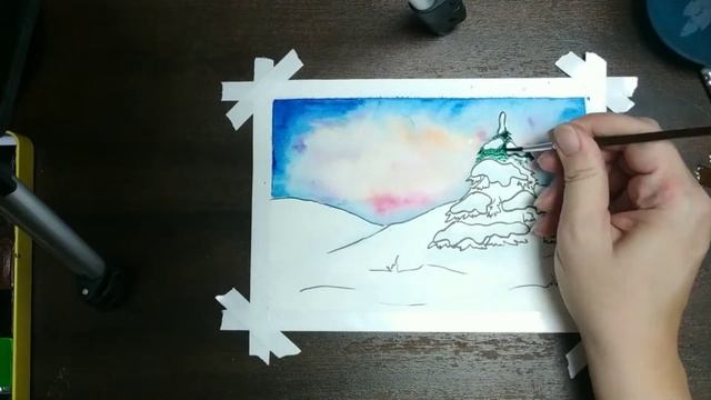 speedpaint. акварель. ёлочка и северное сияние по уроку от ВсемАрт смотреть онлайн