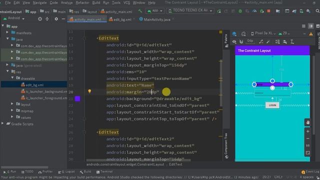 UNDERSTANDING CONSTRAINT LAYOUT IN ANDROID - SIMPLE LOGIN ACTIVITY WITH XML