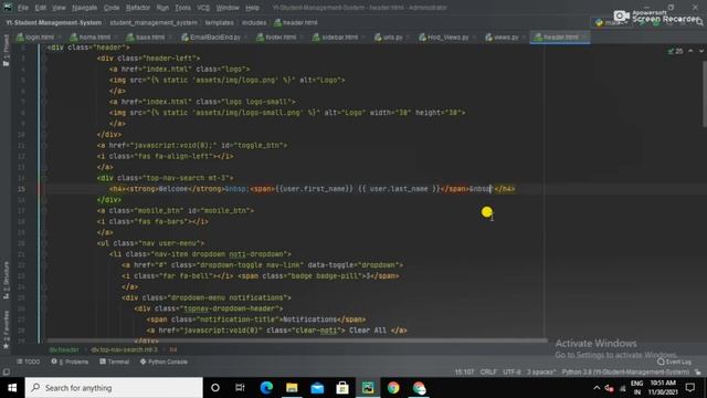 Login User Name Show In Header | Python Tutorial | Django | Python Django Project | In Hindi