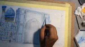 🇺🇿 Bibi-Khanym water color painting time-lapse with My Salah Mat!