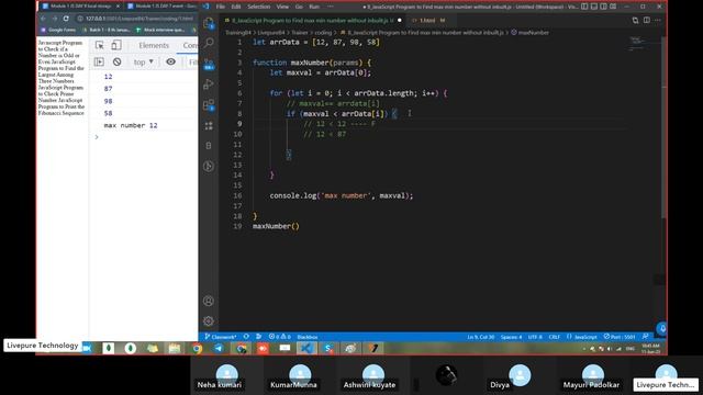 05 JavaScript Program to find max/min in array using inbuilt/without inbuilt method | 12 June 2023