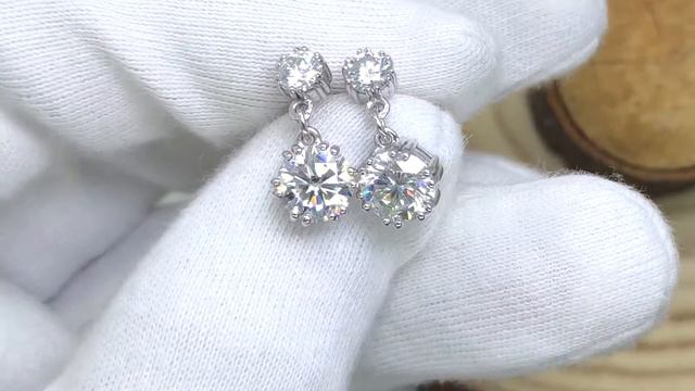 Moissanite Drop Earrings, 2.5ct Total Moissanite Earrings, White Gold Moissanite Earrings смотреть онлайн