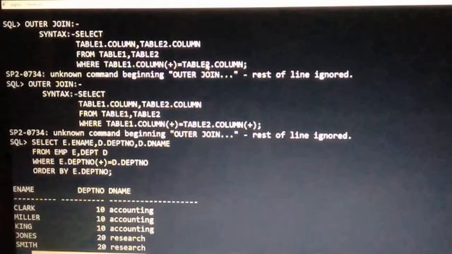 SQL: OUTER JOIN WITH SYNTAX AND EXAMPLE QUERIES IN TELUGU LANGUAGE