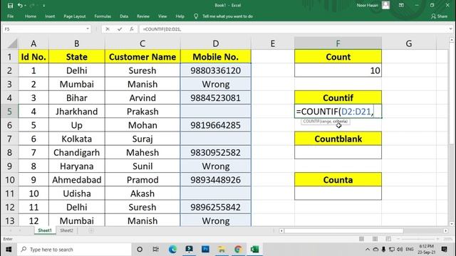 Excel formula and functions | Excel very useful formulas | Count, Counta, Countblank and Countif