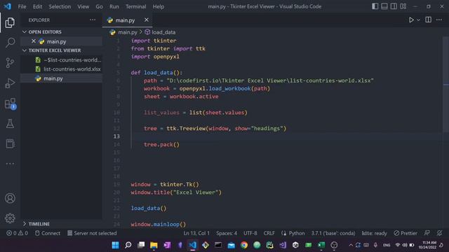Python Tkinter Load Excel Data tutorial [openpyxl, tkinter]-teBfyozQj4w