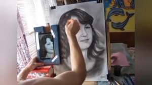 Пишем чёрно-белый портрет девушки, в технике Сухая Кисть, масло.