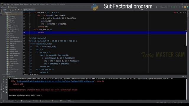 Learn Python in Tamil | Sub Factorial in Tamil  | Python  Sub Factorial  | Techy MASTER SAM