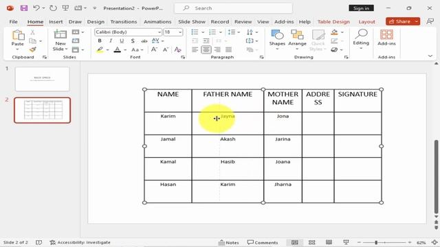 How to align table border in PowerPoint mac