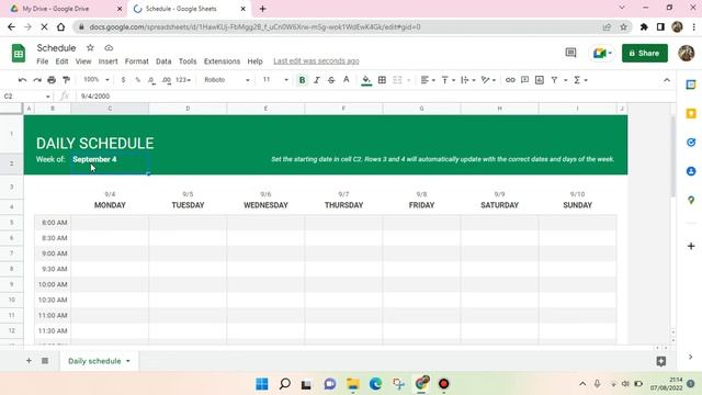 How to Create Daily Schedule in Google Sheet NEW UPDATE August 2022