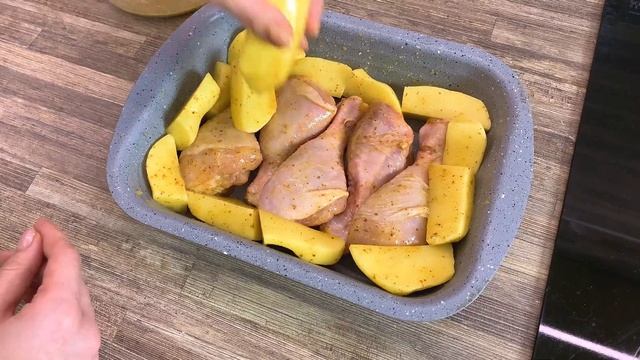 Куриные голени с картофелем в горчично-апельсиновом маринаде (Рецепт в духовке)