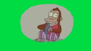обезьянка, которая тупит с тарелками из Симпсонов на зеленом фоне/a monkey who is stupid