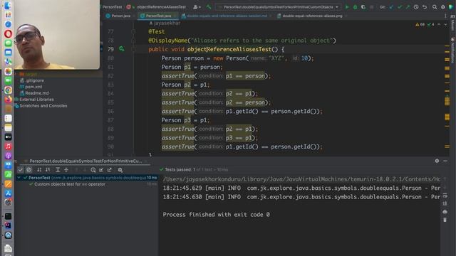 Basics of double equals == operator, object references and aliases in Java. Source code at