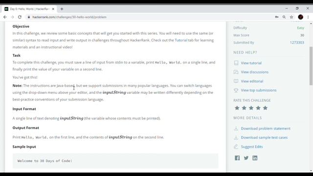 HACKERRANK 30 DAYS OF CODE | DAY 0 | JAVA PROGRAMING