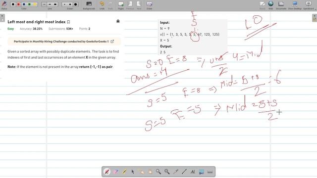Left most and right most index | Binary Search | Sorted Array | GFG | Leetcode | Simple Explanation