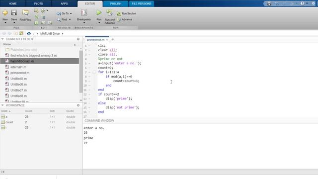 MATLAB- A NUMBER IS PRIME OR NOT? смотреть онлайн