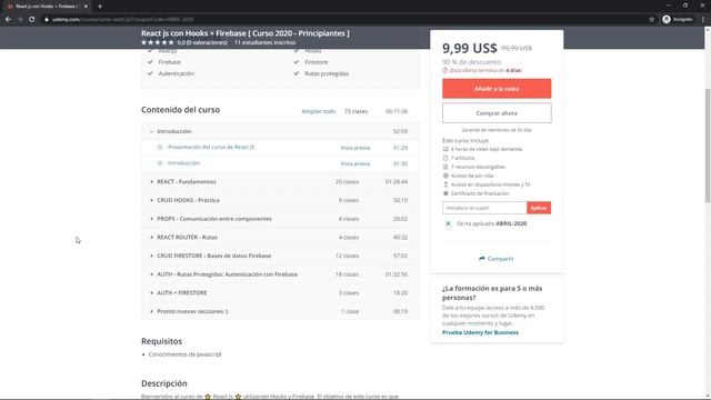 ⭐ UDEMY ⭐ Curso de React + Hooks + Firebase [2020!] смотреть онлайн