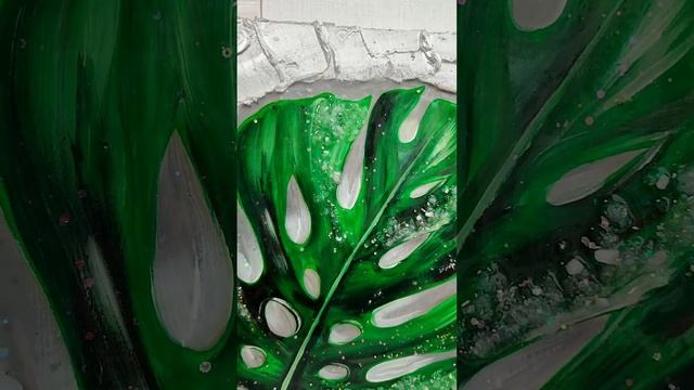 Панно настенное из эпоксидной смолы и текстурной пасты Монстера. Resin wall art Monstera