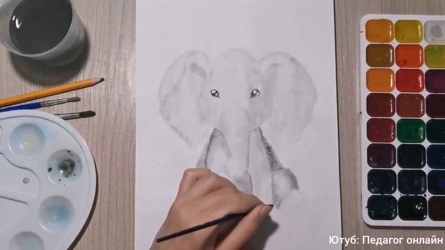 Как нарисовать слона акварелью. Уроки рисования для детей и для начинающих смотреть онлайн