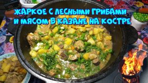 Жаркое с лесными грибами и мясом в казане на костре ?