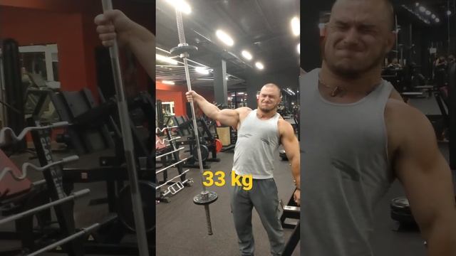 Удержание штанги 33 кг на время ? #жимлежа#штанга#