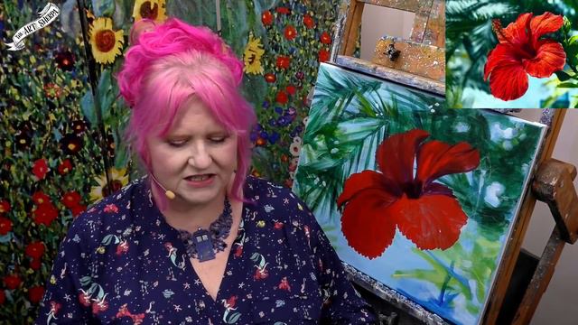 Easy Red hibiscus Tropical Step by step Acrylic tutorial | TheArtSherpa