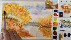 ?Как нарисовать осенний пейзаж легко/How to draw autumn easily/Марина Бердник #осеньпейзаж #акварел