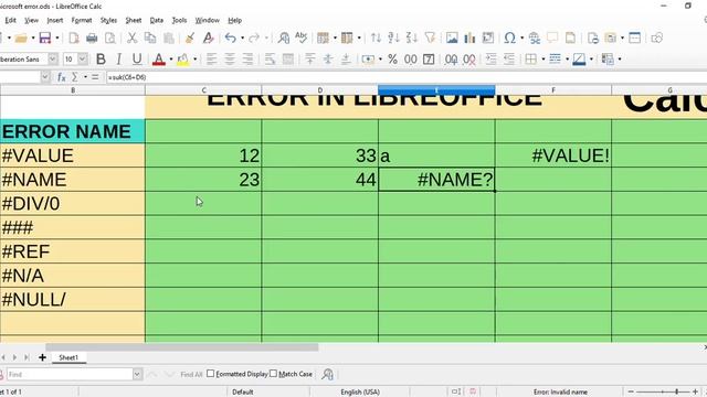 libreoffice calc error  div0!  all error in calc  name value error in calc  error  