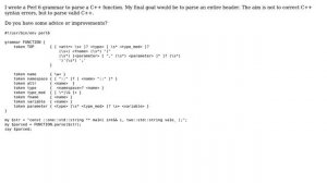 Code Review: Parsing a C++ function declaration with Perl 6 grammar