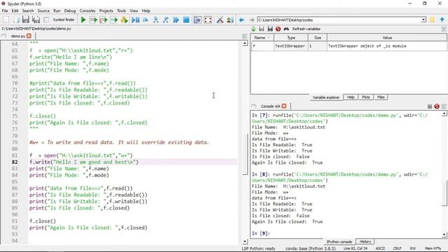 Lecture - 35 - File Handling Modes and I/O operations| Python Intermediate|r+,w+,a+ Mode| Python|