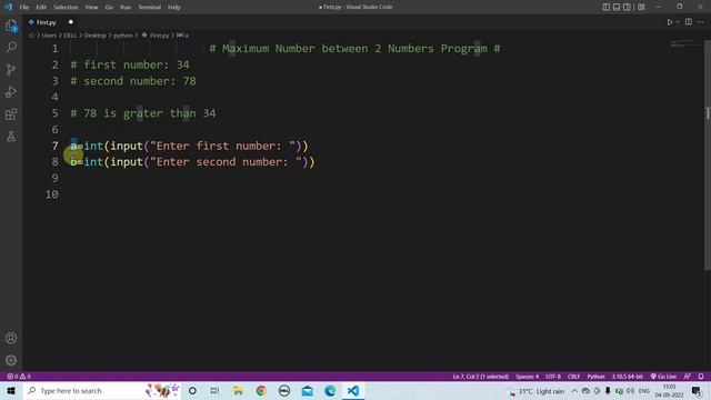 python program to find maximum of two numbers | Learn Coding