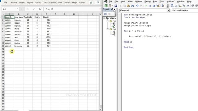 Excel VBA Basics | How to use For Next Loop | Prabas MS Office