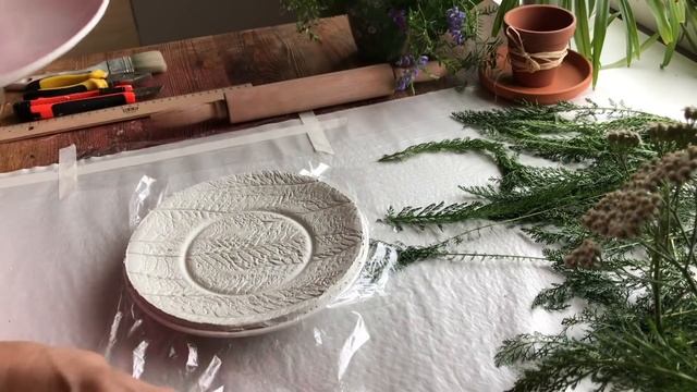 Imprints of Plants/Christmas/Tutorial/Отпечатки растений/Ботанические тарелочки/Мастер-класс