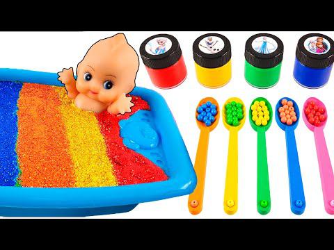 Satisfying Video l Making Rainbow Milk Bottle & Magic Egg With Kinetic Sand Cutting ASMR смотреть онлайн